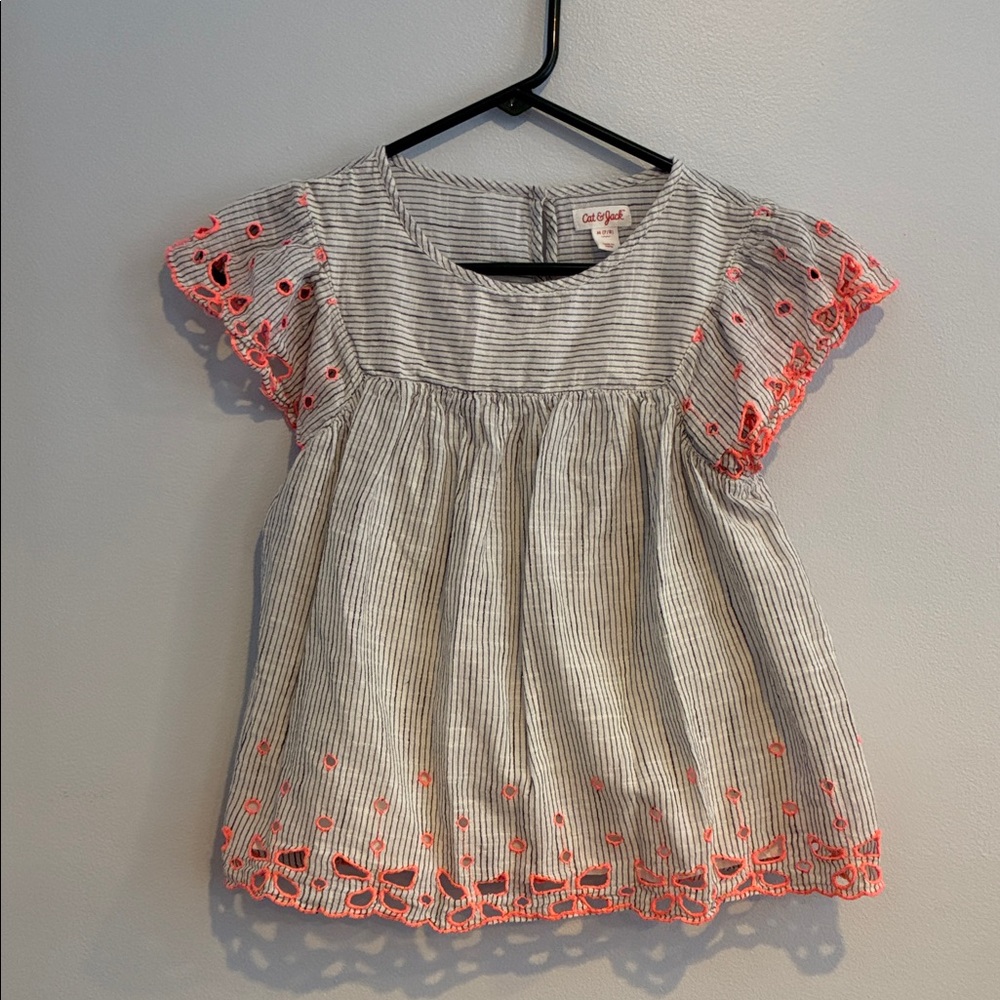 Cat & Jack Striped Blouse with Coral Embroidery